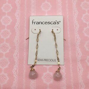 NWT. Francesca's Pale Pink & Gold Plated Earrings With Semiprecious Stone Drop.